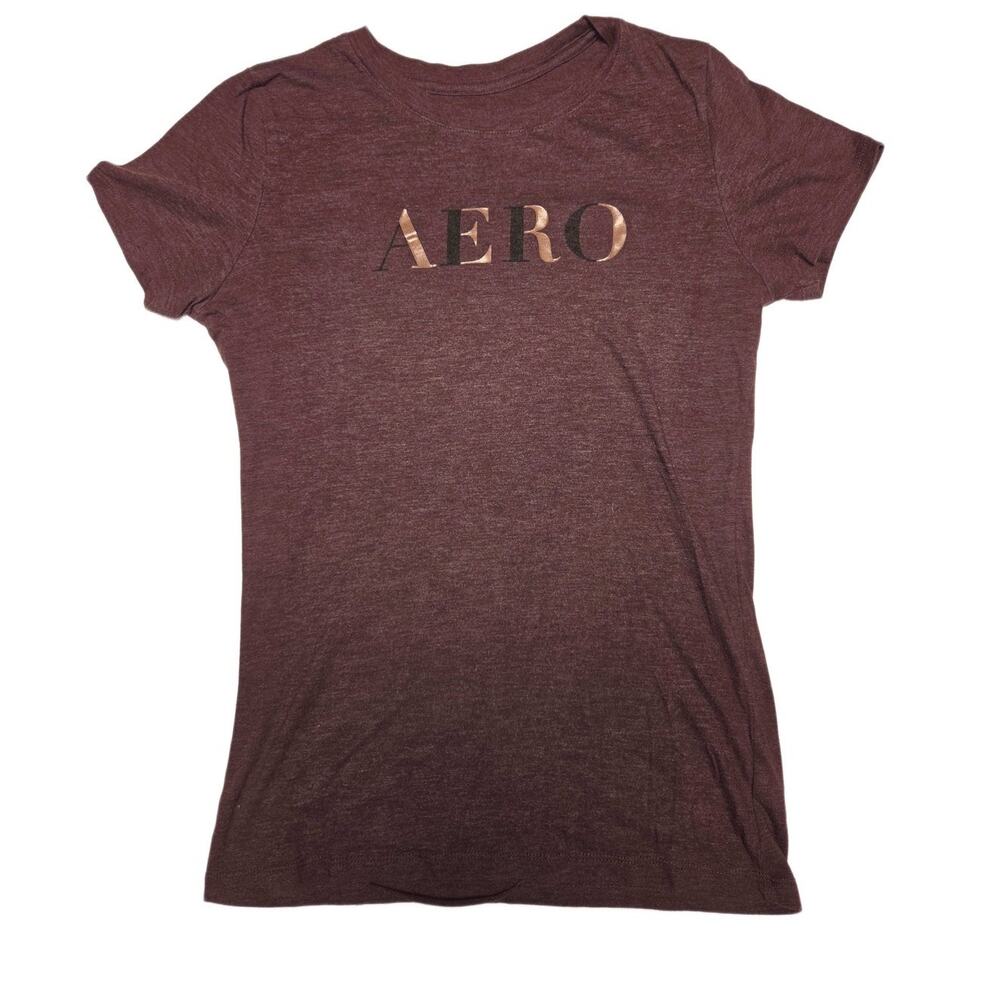 Aeropostale Women Classic Crew Short Sleeve T-Shirt Burgundy Heather Size M